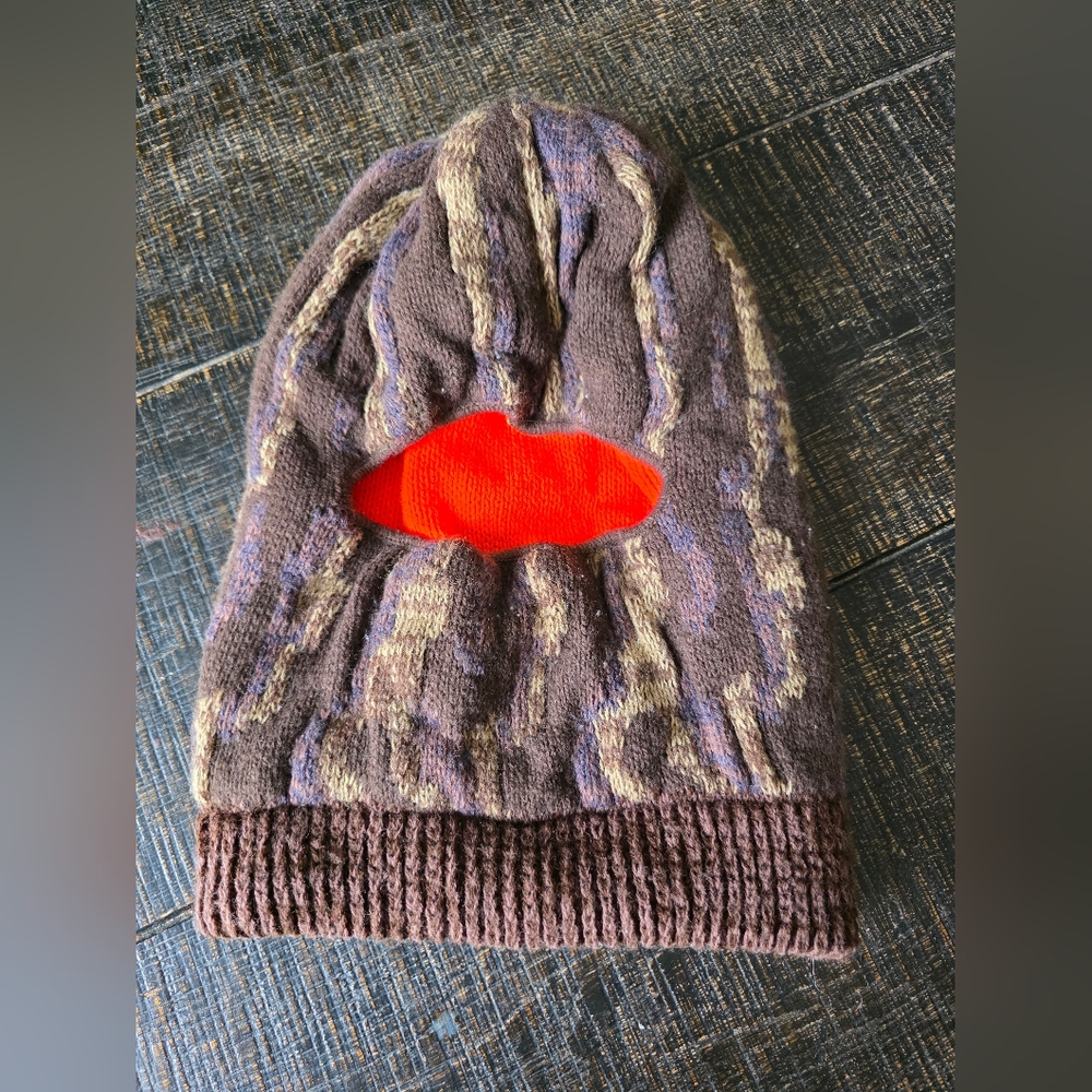 Rversible 3D Knit Orange and Camouflage Balaclava Ski Mask Brown Tan Purple Blue